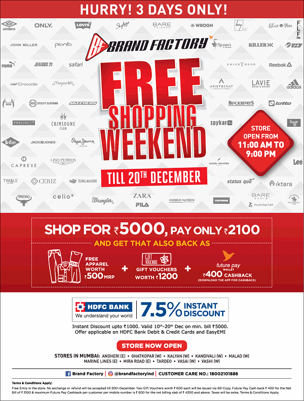Brand Factory Mumbai Offers Sale Discounts Deals Stores Numbers 2021