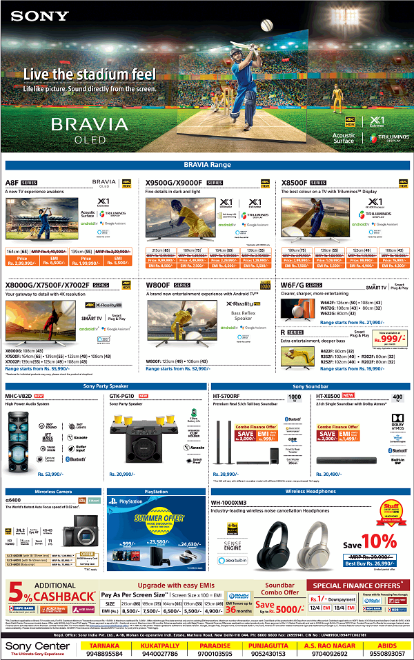 Sony Center Hyderabad Electronics Stores Sales Offers Discounts Number 2020