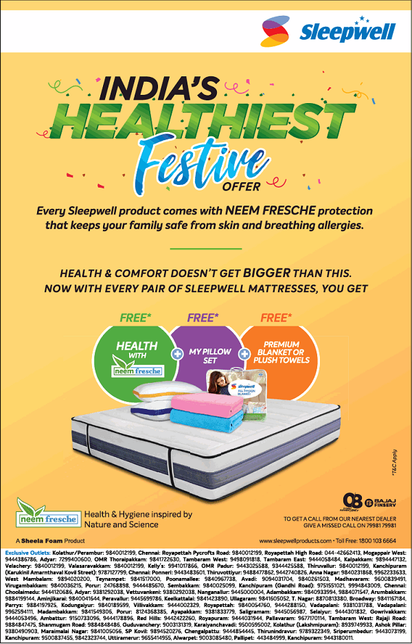 Sleepwell Chennai Mattresses Stores Sales Offers Numbers Discounts 2021