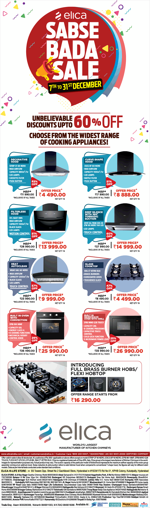 Elica Hyderabad Kitchen Appliances Stores Sales Offers Numbers 2020