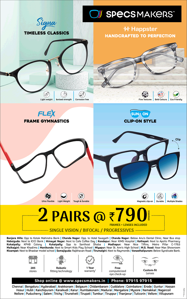 Specsmakers Hyderabad Eyeglasses Stores Sales Offers Numbers Discounts 2020