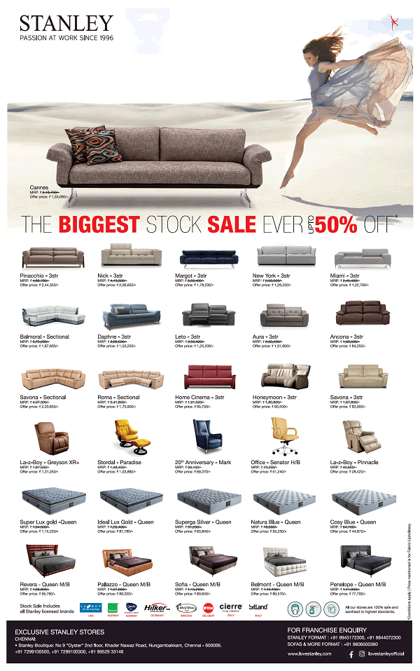 Stanley Chennai Luxury Furniture Stores Sales Offers Numbers Discounts 2021