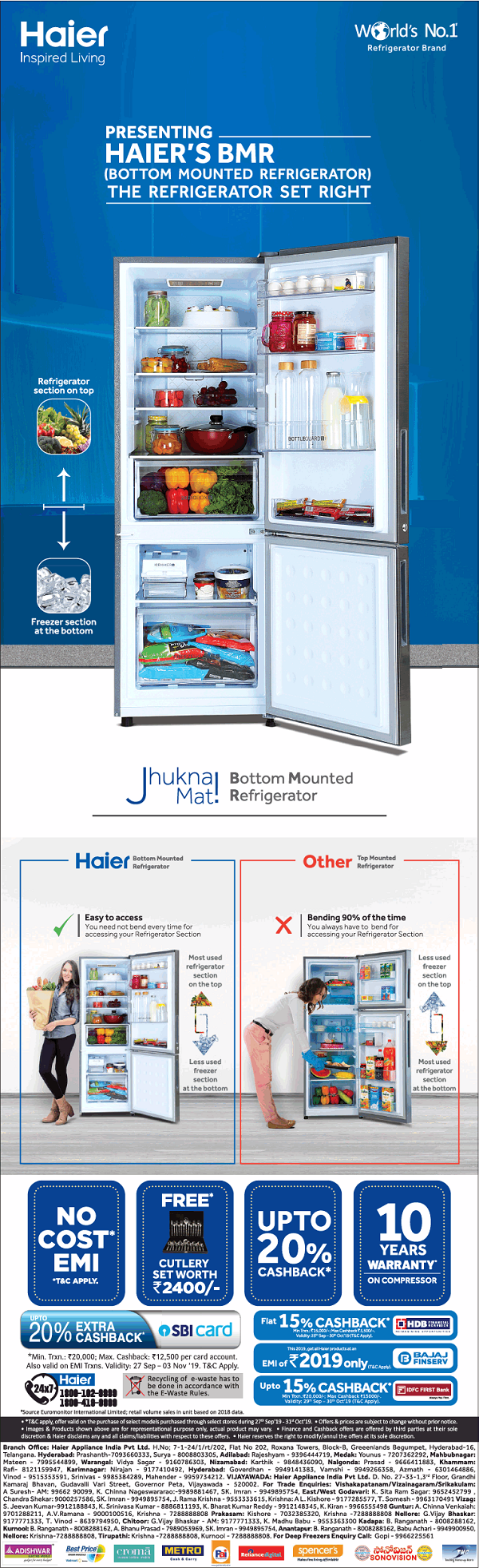 Haier Hyderabad Refrigerators Stores Sales Offers Numbers Discounts 2020