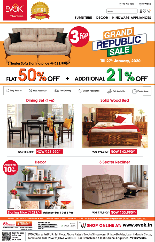 Evok Jaipur Offers Stores Numbers Furniture Sales Discounts 2020