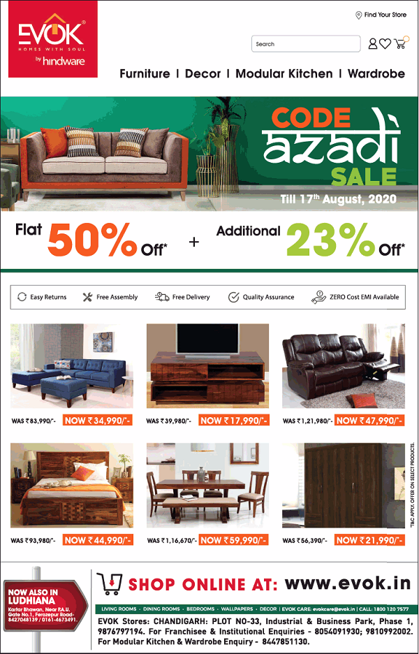 Evok Chandigarh Furniture Sale Stores Shops Offers Discount Numbers 2021