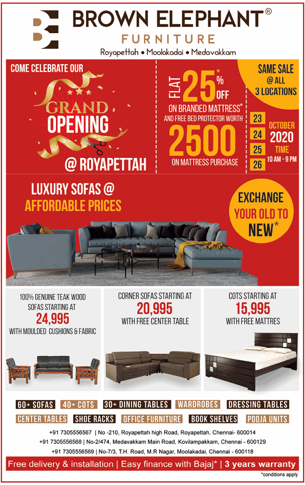 Brown Elephant Chennai Furniture Stores Sale Offers Discounts Numbers 2021