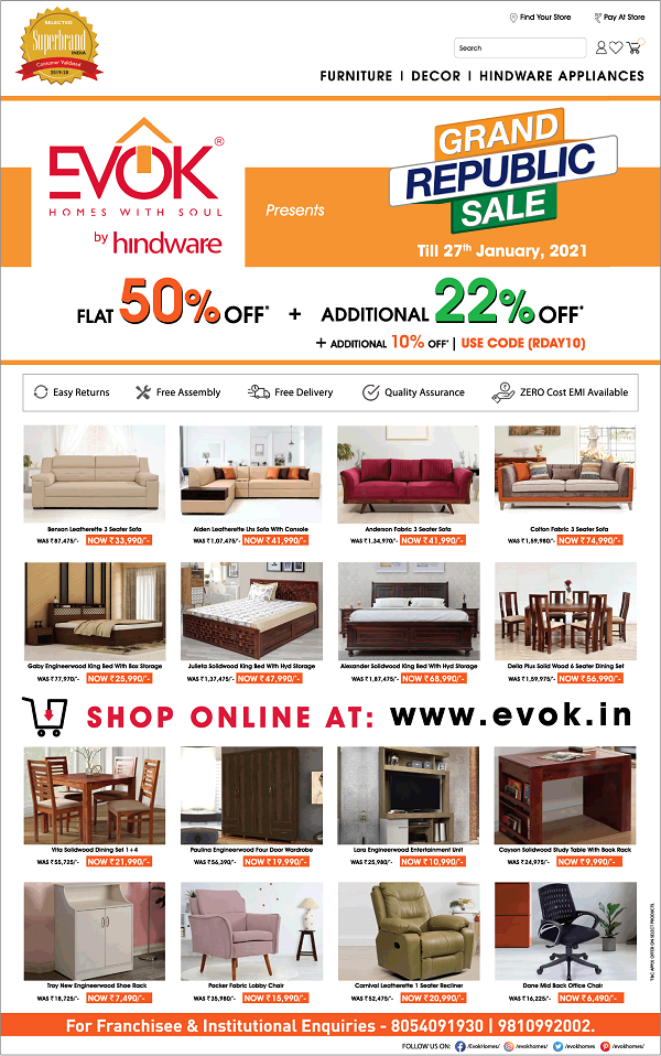 Evok Bangalore Furniture Stores Sale Offers Discounts Numbers 2021