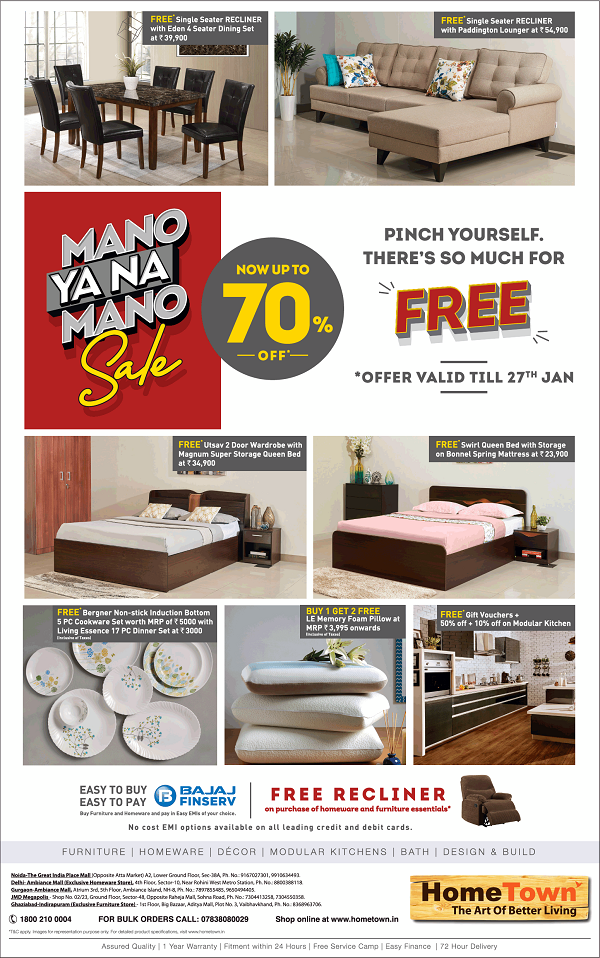 Hometown Delhi Sales Furniture Discounts Offers Stores Showrooms 2020