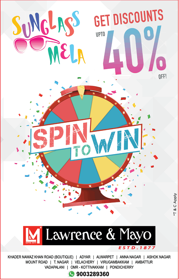 Lawrence and Mayo Chennai Sale Sunglasses Eyewear Stores Offers Number 2021