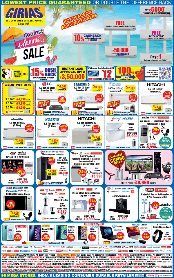 Girias Chennai Sale Discounts Deals Offers Stores Numbers Appliances 2021